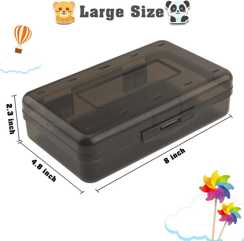 BOEIAC Pencil Box, Large Capacity Clear Pencil Case, 1 Pack Hard Pencil Case, Crayon Box with Snap-tight Lid Stackable Design, Plastic Storage Box for Office Supplies, Black - Image 2